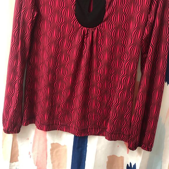Worthington Black and Pink Abstract Print Keyhole Blouse Size Small - Picture 3 of 11